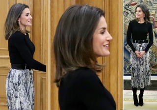 Letizia Ortiz luce canas a juego con su falda anticrisis y ¿acierta