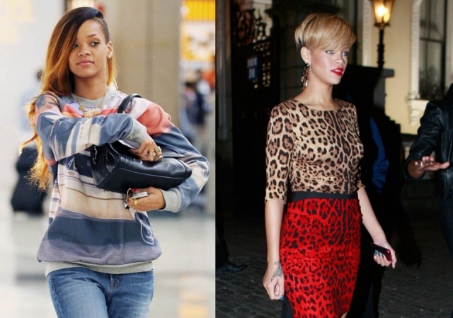 Foto Rihanna con y sin flequillo
