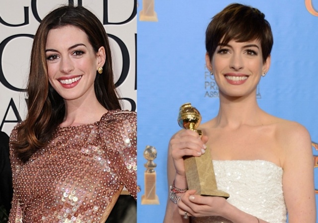 Foto Anne Hathaway con y sin flequillo