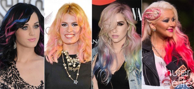 Foto Katy Perry, Adriana Abenia, Kesha y Christina Aguilera dan color a sus cabellos con tizas para el pelo