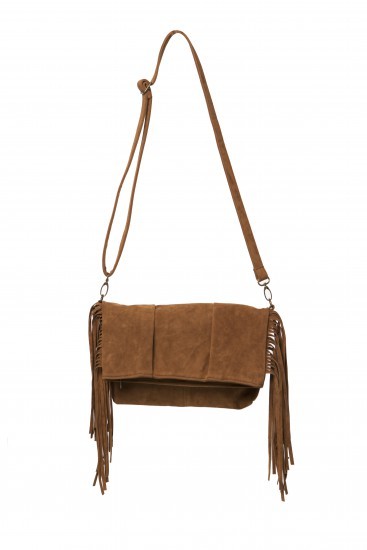 Foto Bolso bandolera en acabado ante marrón y largos flecos para looks boho chic